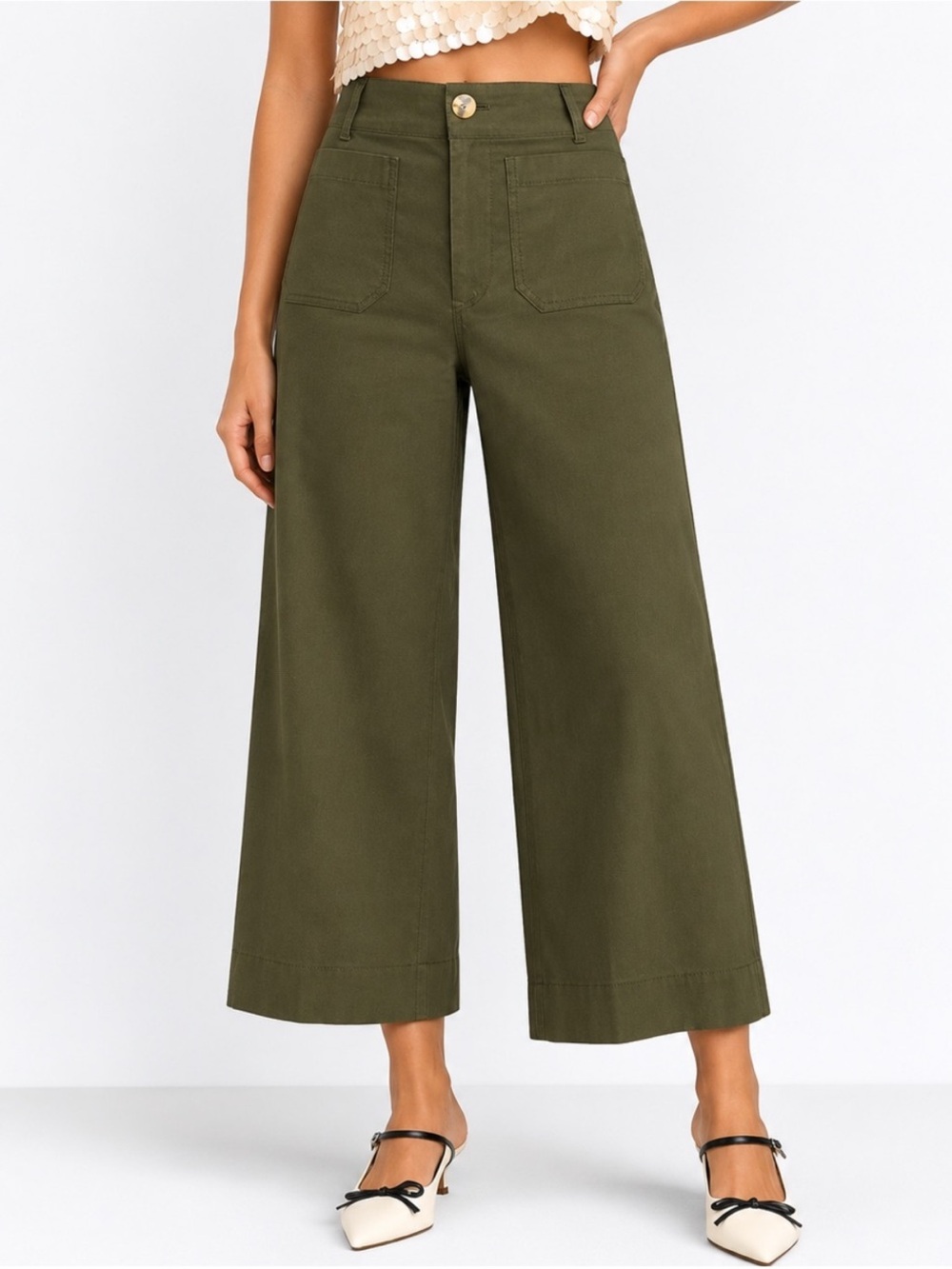 Maeve Anthropologie The Colette Wide Leg Pants in Green Size 26